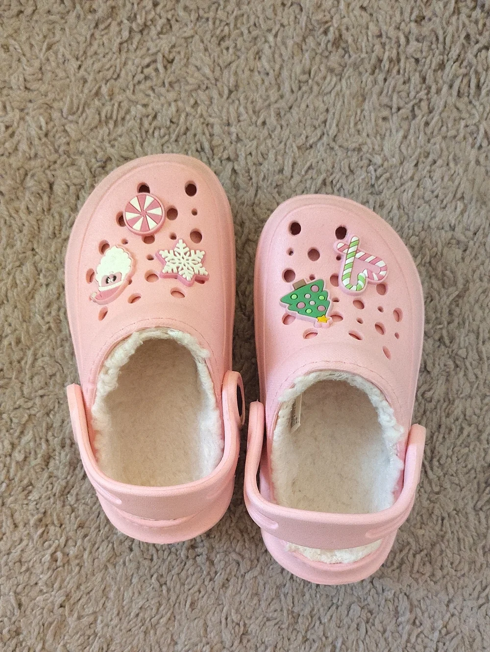 Kids Pink Fleece-Lined Slip-On Clogs with Holiday Charms